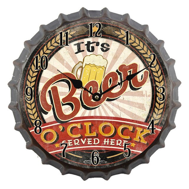 35cm Bottle Cap 3D Wall Clock Retro Beer Wine Modern Iron Metal Silent Quartz Clocks Bar Living Room Home Decor: BEER