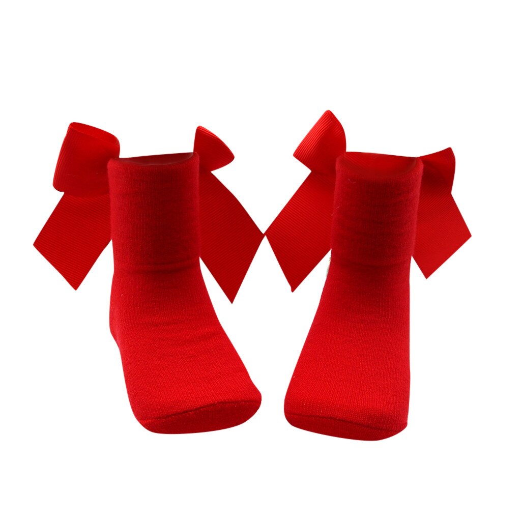 JAYCOSIN Nuovi Bambini Più Piccoli Delle Ragazze Grande Arco Alti Al Ginocchio Lunghi di Cotone Morbido Del Bambino Del Merletto Calzini E Calzettoni Principessa Dolce Dress Up Calzini E Calzettoni: Rosso