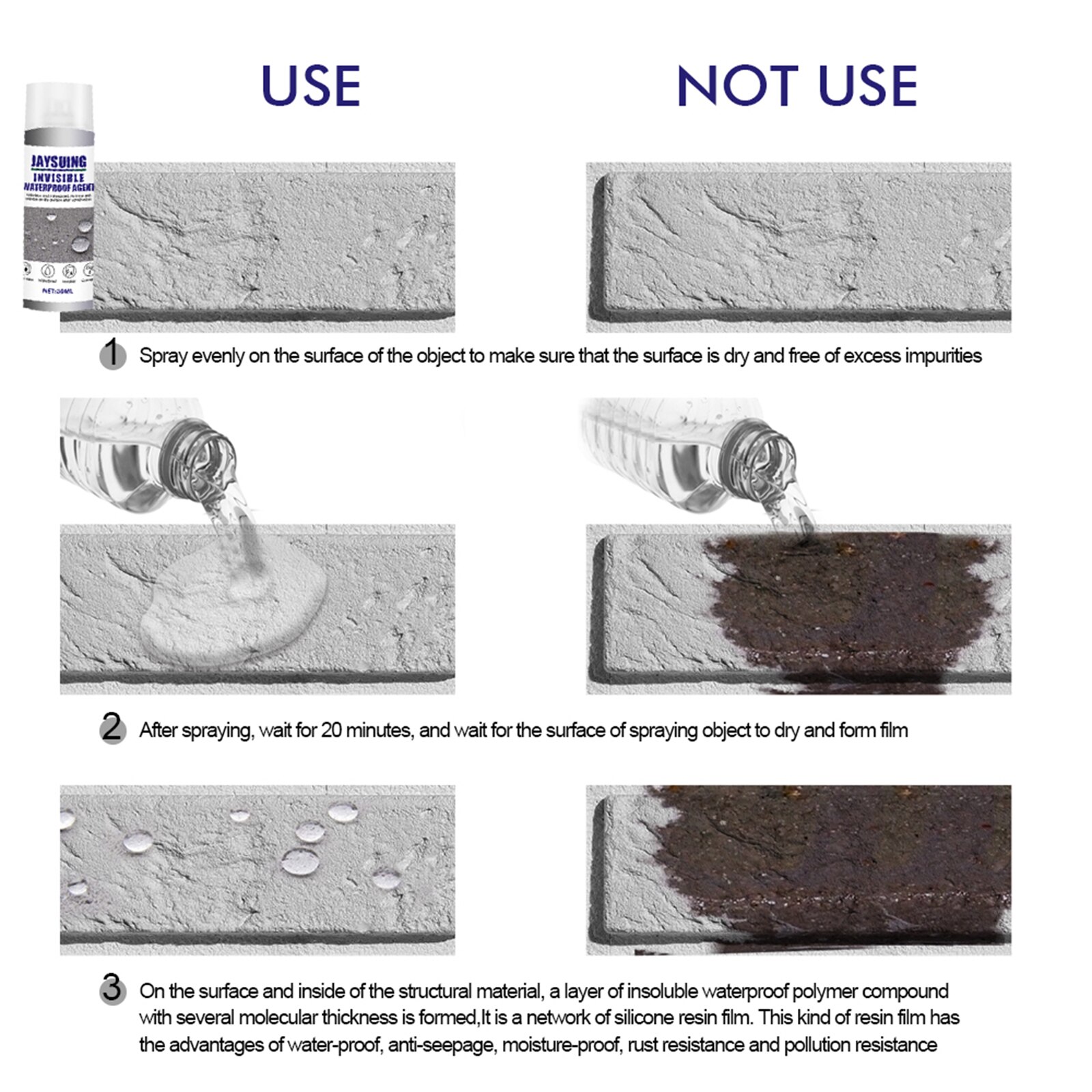 30ml Invisible Waterproof Agent for Water Seepage in Cracks/ Window Sill/ Wall/ Toilet/ Roof Leaking Fixed Material