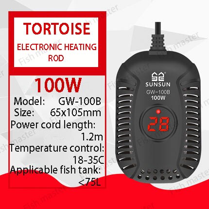 Tortoise heating rod Turtle tank low water level small automatic constant temperature mini thermostat rod insulation heater: GW-100B 100W / UK adapter plug