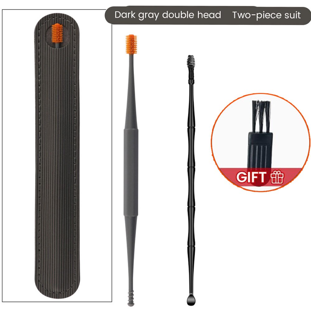 Silicone Ear Care Kit Earpick set Canal Cleaner Earwax Ears Cleaning Stick Tools Massage Removal Wax Earwax Ear Cleaner Spoon: 2Pcs-Dark gray