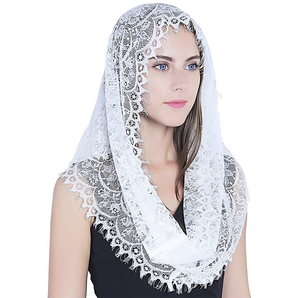 Foulard infini en dentelle pour femmes, style catholique, voile d&#39;église, couverture de tête, Latin messe, châle de mariée, noir