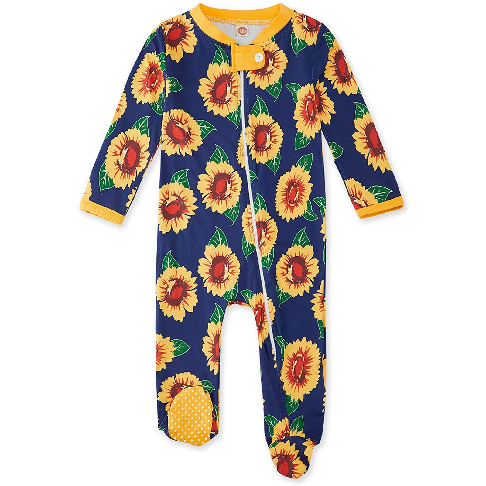 Baby Footies Karosserie Kleinkind Baby Jungen Mädchen Sonnenblume Drucken Schlafanzug Schlaf fuß Postleitzahl Spielanzug-Gesamt Baby Kleidung