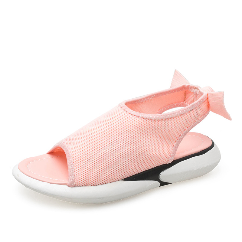 MCCKLE été femmes sandales plates Peep Toe maille tissu sandale noeud papillon femme chaussures plates sans lacet confort chaussures décontractées: pink / 8.5