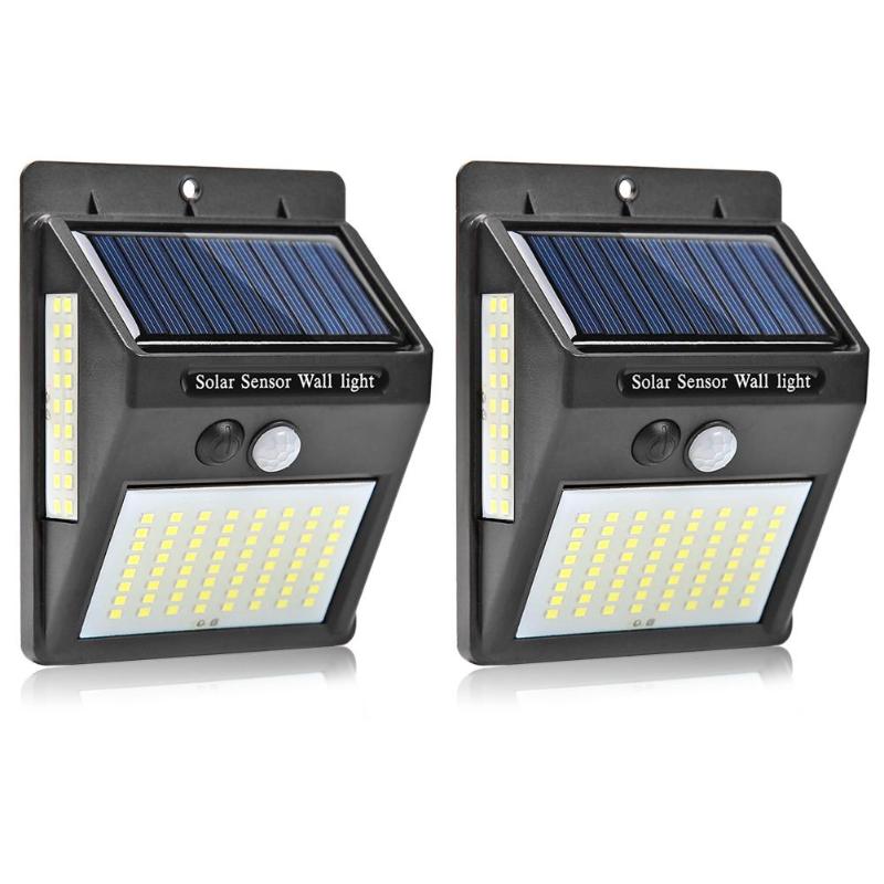 100LED Solar Wandlamp Buiten Motion Sensor IP65 Waterdichte Driezijdige Yard Straat Solar Lamp Tuin Decoratie Verlichting: Black 2pcs