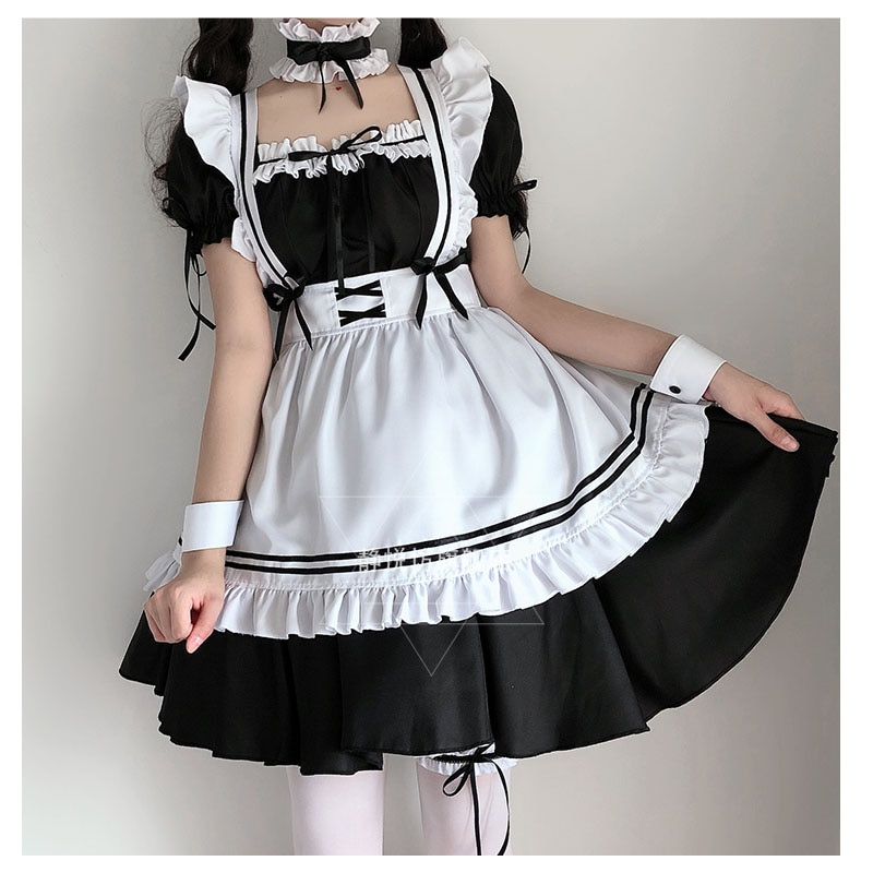 Lolita mekko japanilainen mustavalkoinen piika -asu naisten päivittäinen loli maid esiliina makea ja söpö coslpay