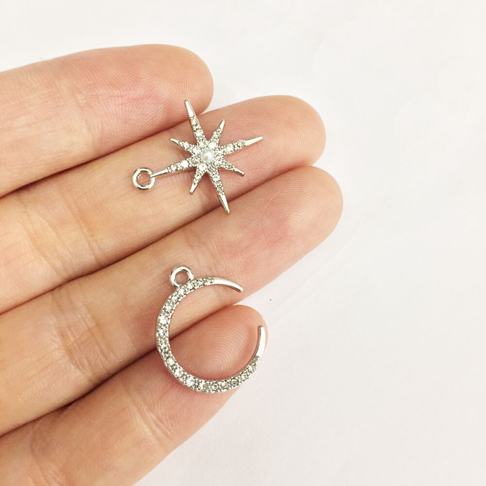 Eruifa 6 uds/18mm 3 uds Luna y 3 uds estrella chapado en oro de aleación de Zinc de encantos colgante de joyería de pendientes de pulsera de collar de 2 colores