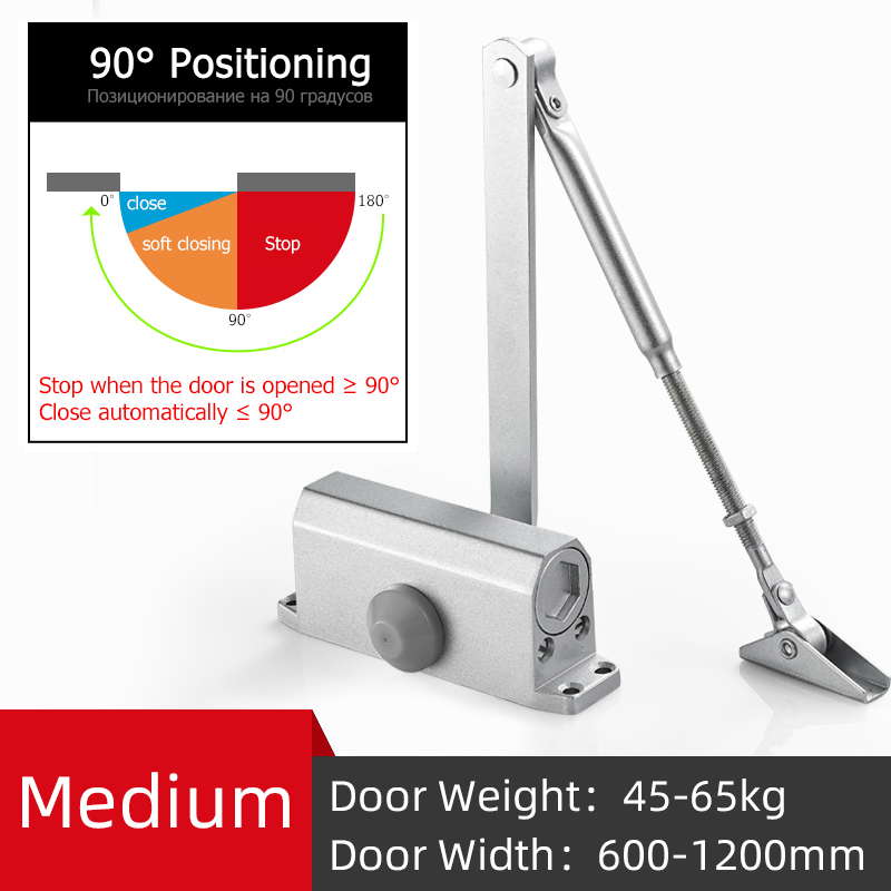Automatyczne zamykanie drzwi, regulowana siła, urządzenie robić zamykania drzwi buforowych, zatrzymanie pozycjonowania 90 stopni, używane robić drzwi o wadze 25-80kg: srebro M Positioning