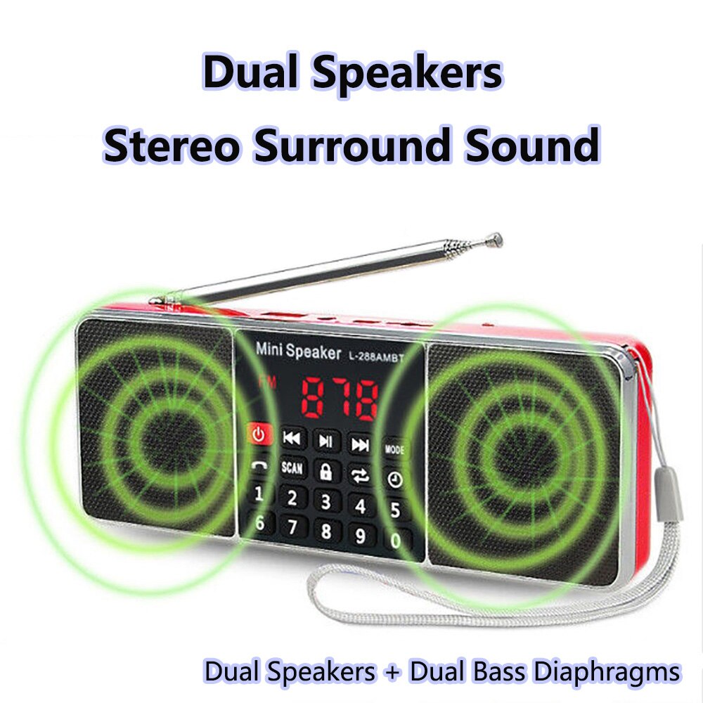 Portable Stereo Radio FM AM Receiver Bluetooth-compatible Wireless Speaker Support TF Card MP3 Play Handsfree Call Sleep Timed