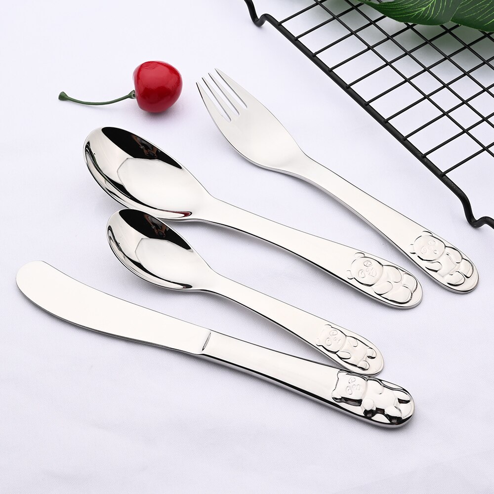 Baby Bestek 304 Roestvrij Staal Kid Servies Bestek Cartoon Patroon Carving Kinderen Servies Western-Stijl Lepel Vork Set