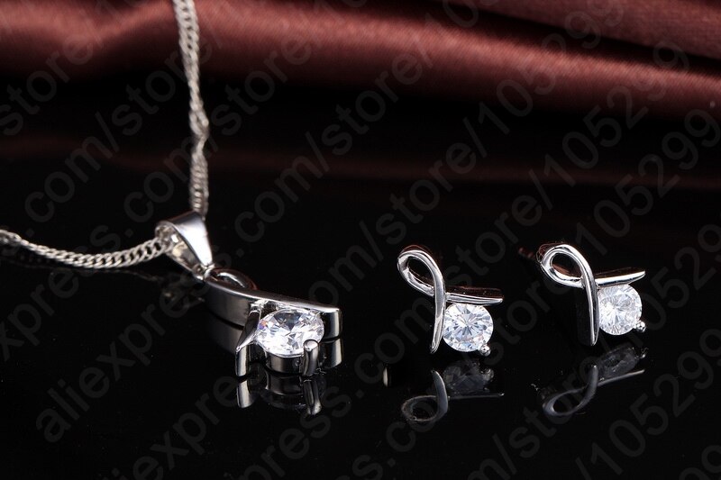 Neue -Set Für Frauen Kreuz CZ 925 Sterling Silber Anhänger Halskette & Ohrringe Mit