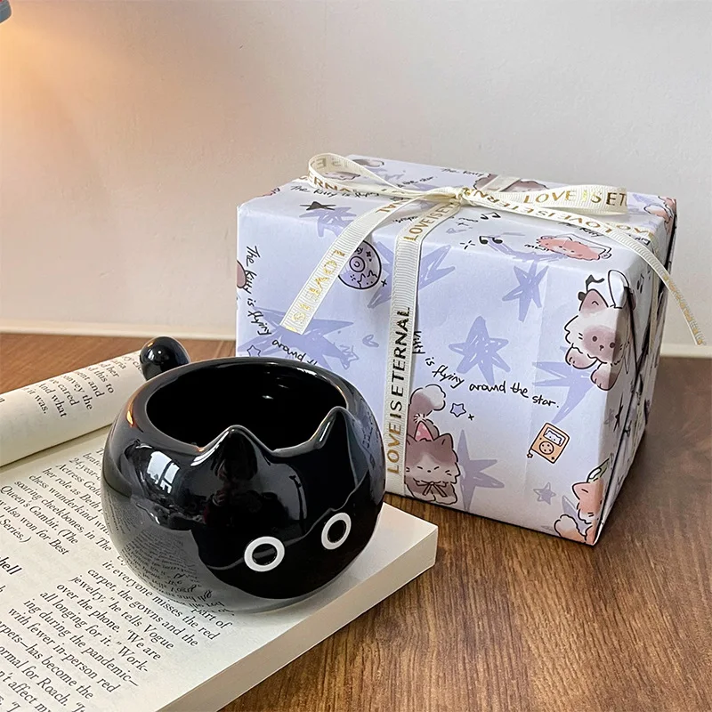 Taza de gato siamés, taza de cerámica de dibujos animados con tapa, cuchara, taza de agua, taza para pareja, divertido para cumpleaños de amigos: Rojo