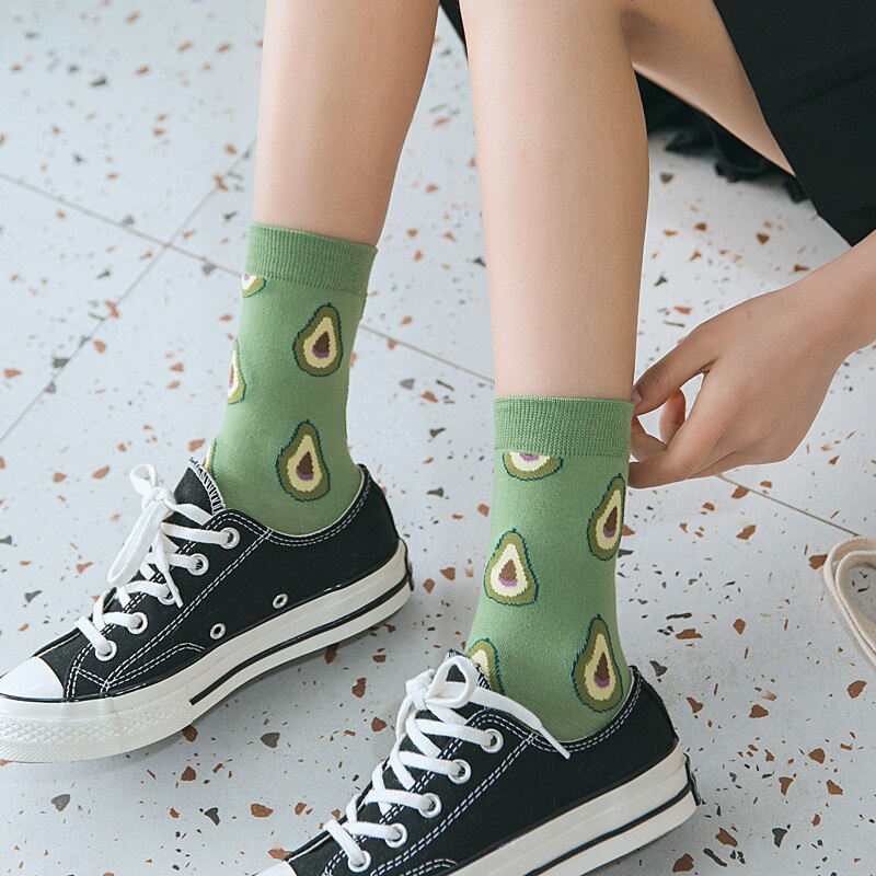 1 par søde avocado jordbær banan frugt mad medium strømper sjove japanske søde stil sokker afslappede kawaii pige sokker
