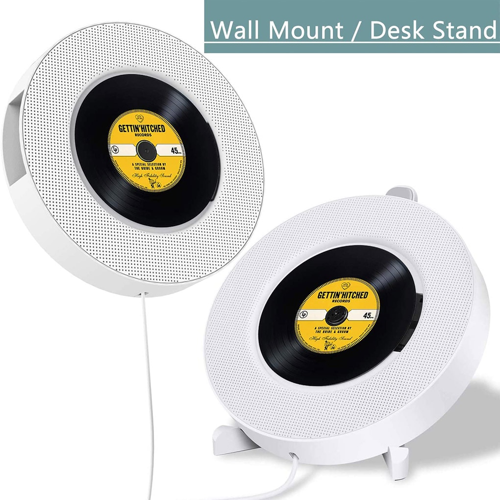 Wall-Mount/Desk Stand CD Player Bluetooth Home Audio Boombox With Remote Control Portable Radio Built-in HiFi Speaker MP3 Player