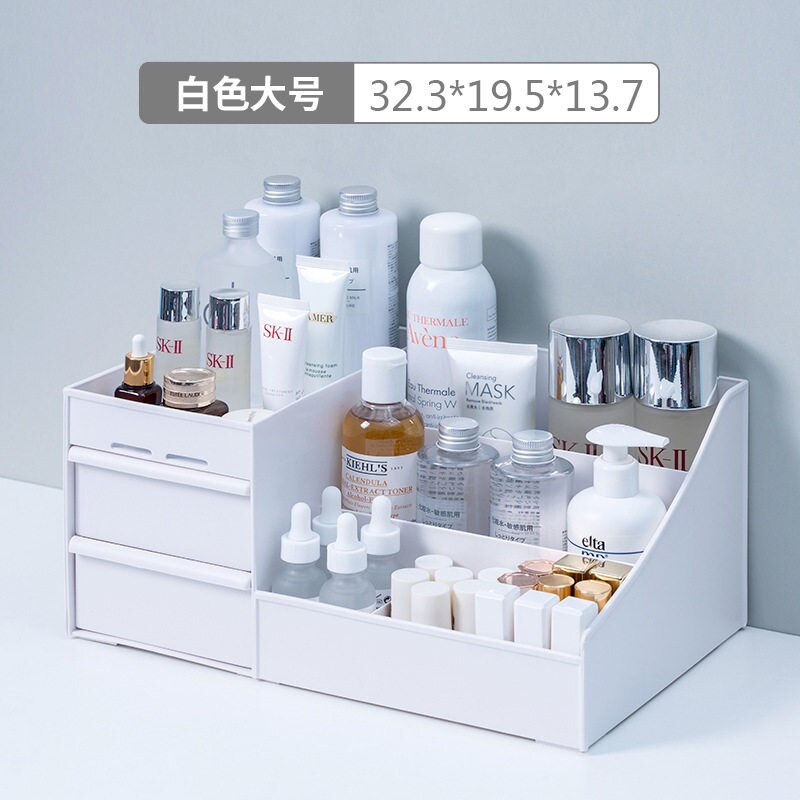 Multifunktionel plastopbevaring makeup arrangør bordskuffe skrivebord opbevaringsskuffe æske diverse kosmetikbeholder hjemmekontor: Hvid størrelse l