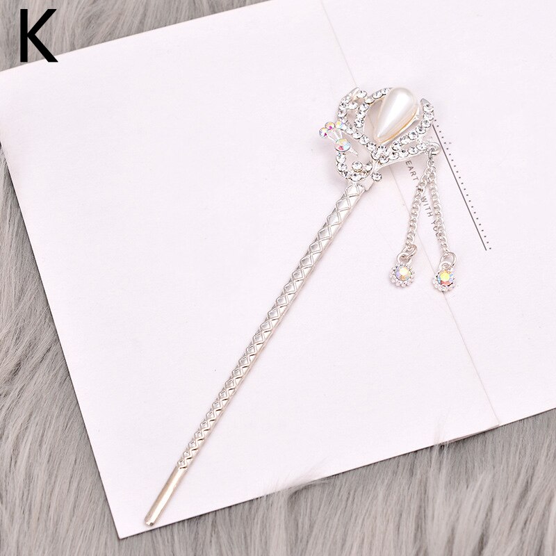Pałeczki do włosów w stylu chińskim metalowe Rhinestone włosy kij kobiety Tassel kwiat perłowy chluba szpilka akcesoria biżuteria do włosów: K
