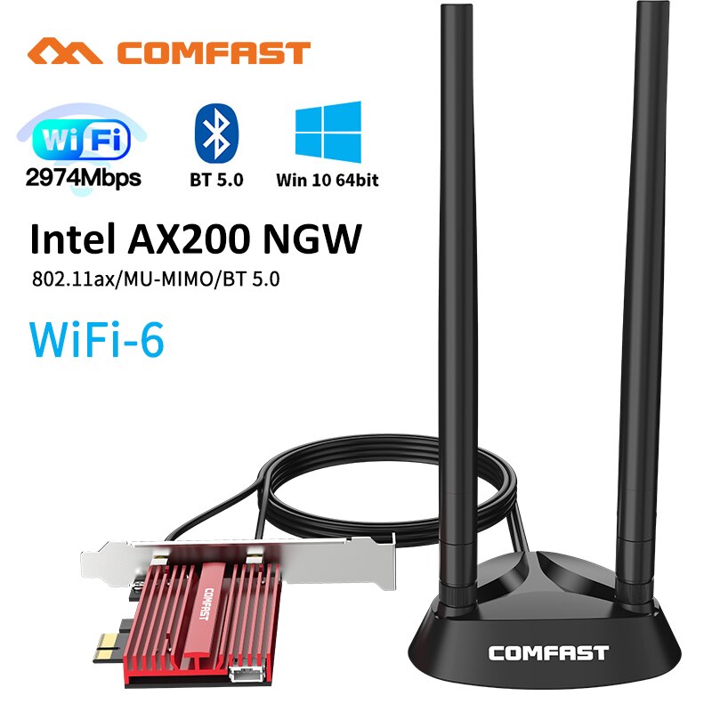 Stock ! Desktop Wi-Fi 6 PCI-E Wireless Adapter 2.4G/5Ghz 802.11ac/ax Bluetooth 5.0 AX200NGW Wifi Card For Intel AX200 MU-MIMO