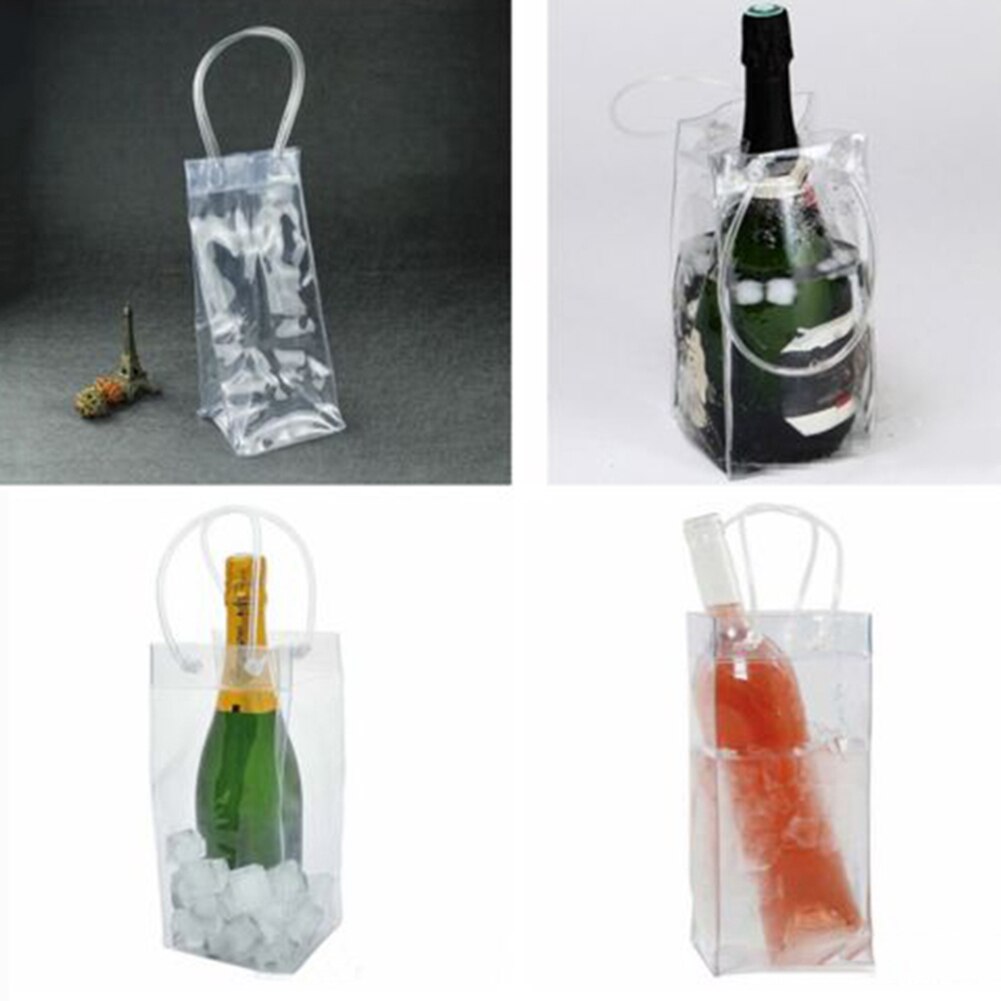 PVC transparente a prueba de fugas refrigerado champaña vino tinto botella bolsa de hielo