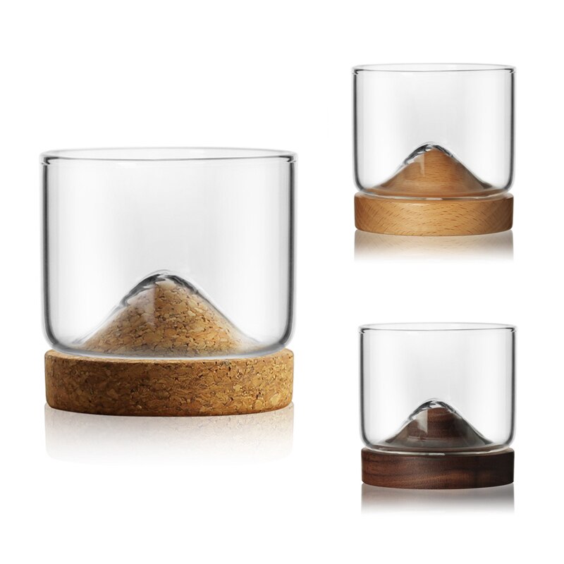 Whiskey Glas Kleine Glas Japanse Stijl Mountain Houten Bodem Wijnglas Originaliteit Creatieve Verdikking Glas