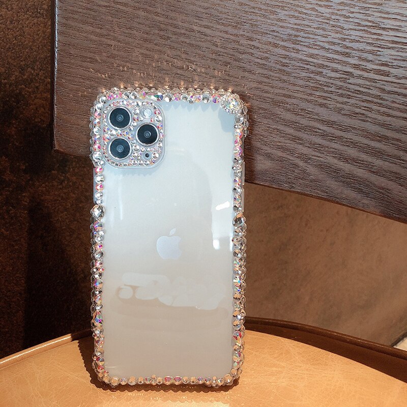 Bling Rhinestone Gem Diamond Soft Back Cover For iPhone 12 11 Pro Max 12 Mini Case Glitter Camera Protection Shockproof Case