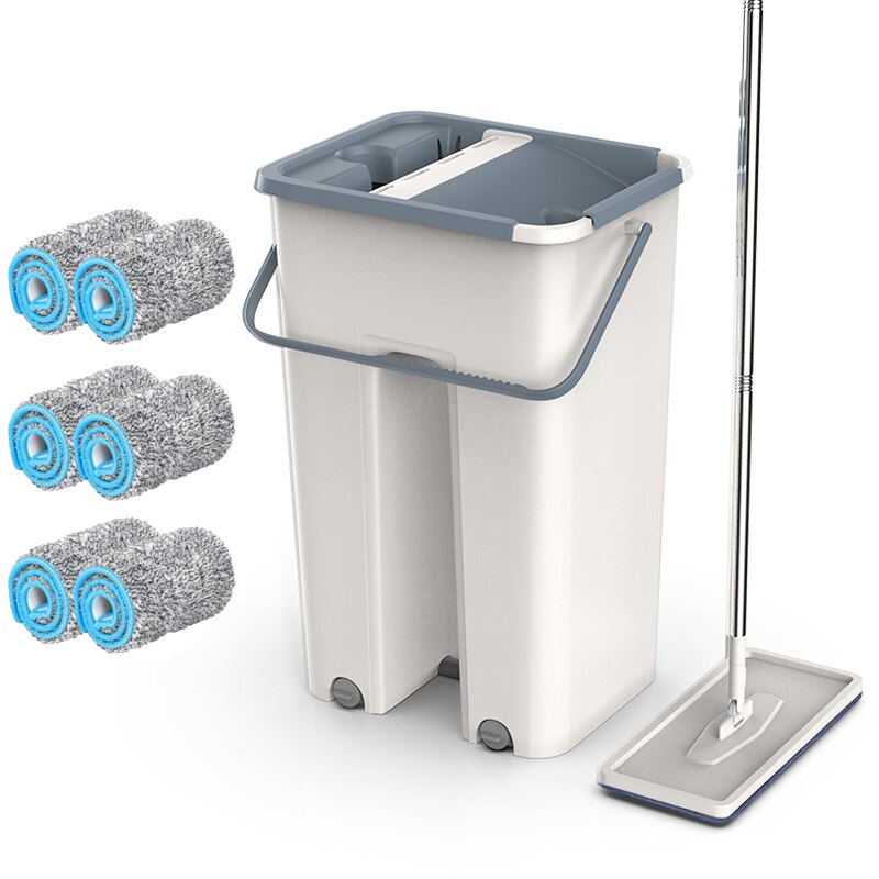 Magic Cleaning Mops,Flat Squeeze Mop Free Hand Spin Cleaning Microfiber cloth With Bucket,Home Kitchen Floor Clean Tool: 6pcs mop cloth