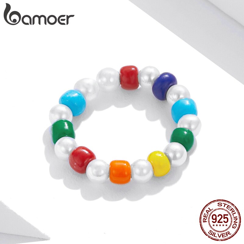 Bamoer shell pearl serie, exquisiter regenbogenring für damen, sommer-allround-hochzeitsschmuck, gxr 731