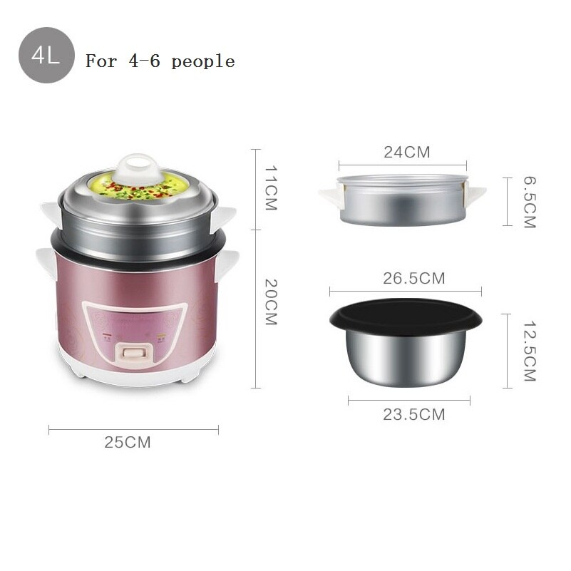 DMWD-Mini olla arrocera automática para el hogar, vaporizador de alimentos eléctrico antiadherente, fabricante de pasteles para el hogar, , 700W, 220V, 4L: Default Title