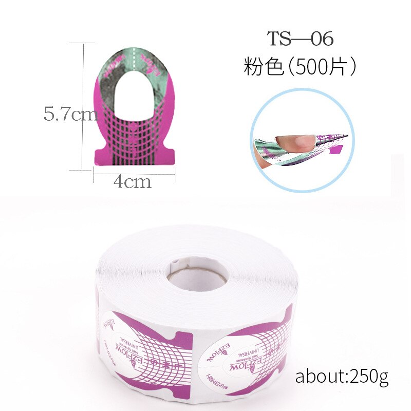 500pcs Top Tips Nail Extension Forms Nail Forms French Curve Sticker UV Gel Building Self-Adhesive: TS-06-pink