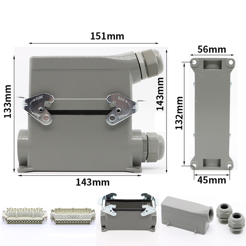 HE-024 Industrial Rectangular Heavy Duty Connector 24 Cores 16A 500V Waterproof Aviation Plug: HE-024 3 24PIN