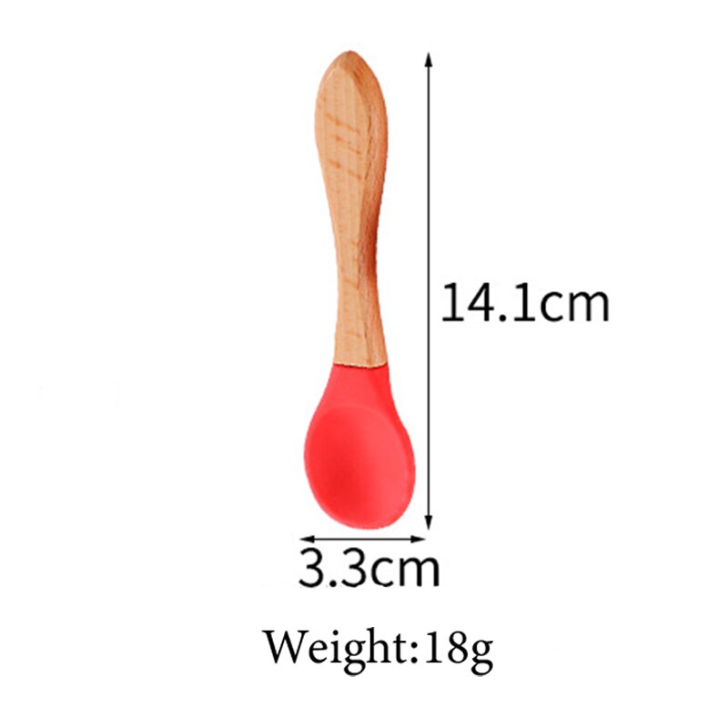 Voeden Houten Handvat Siliconen Lepel Voor Baby Gebruiksvoorwerpen Kids Eet Voedsel Voor Training Manipulatieve Vermogen Baby Servies Lepel