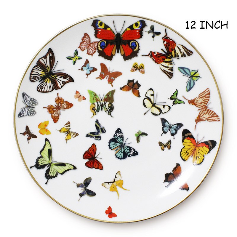 Ceramic Tray Gold Rim Plate Flat Dish Cake Dinner Tray Bowl Tableware Butterfly Bone China Tea Milk Cup Coffee Cup and Saucer: D