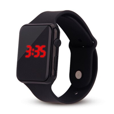 Reloj Digital LED para niños , reloj cuadrado de silicona con estilo, reloj electrónico deportivo, relojes para niños: Black