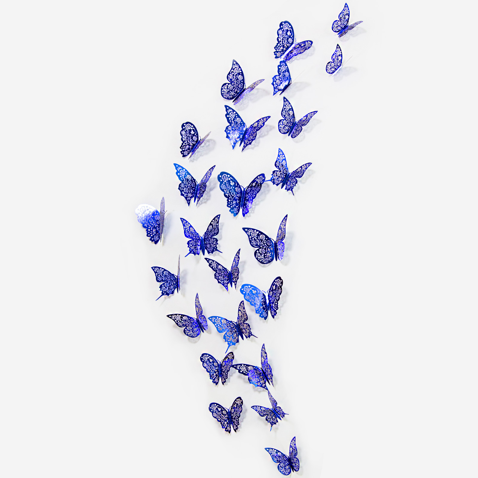 3D Royal Blue Hollow Paper Rose Flower Butterfly Wall Sticker Living Home Decoration Wedding Butterflies Decals