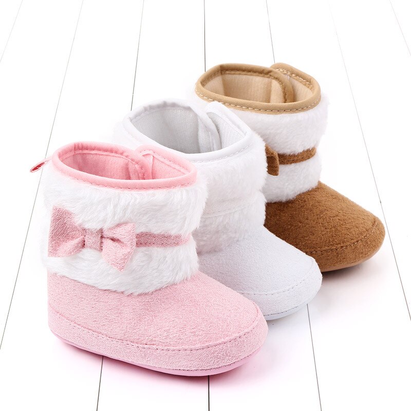 first walker toddler shoes winter baby girl warm boots for girl non-slip bowknot 1 year newborn infant shoes fuzzy