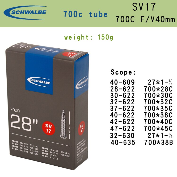 Schwalbe Binnenband 700C Butyl Rubber 700 * 23C 25C 28c Av Sv Snelweg Stad Fietsband Accessoires: 700C SV17 40MM