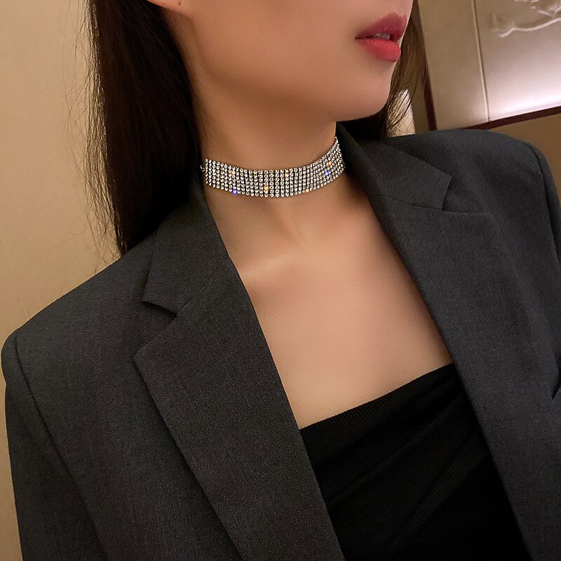 Fyuan corrente geométrica gargantilha de cristal colares para mulher curto strass completo colares de jóias
