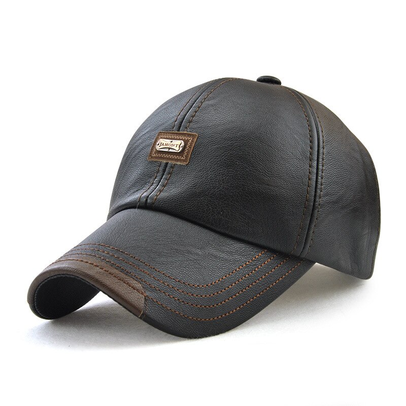 Volwassen Mode Lederen Hoed Mannen Lederen Baseball Cap Verstelbare Baseball Hoed Mode Leer Leisure Hoeden B-9377: Black