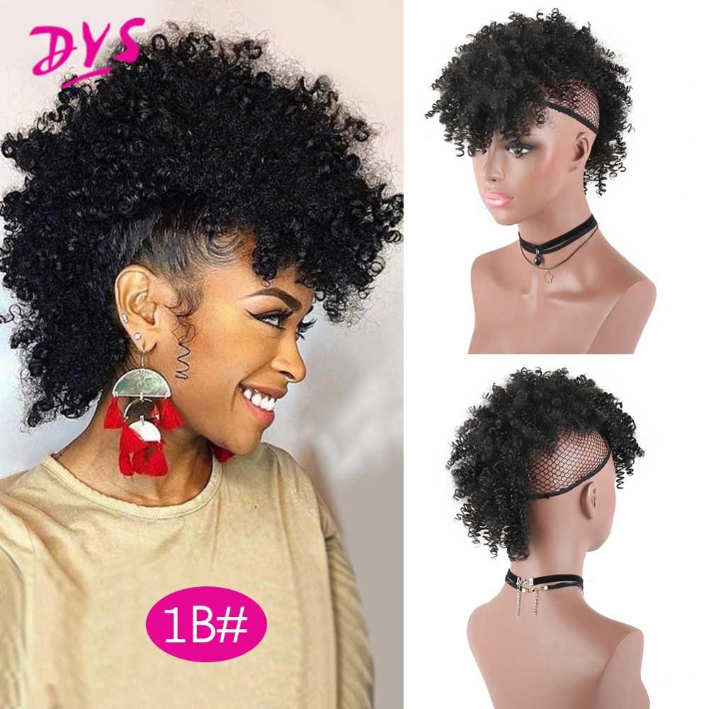 Deyngs Synthetic Mohawk Hair High Puff Ponytail With Bangs Afro Short Kinky Curly Ponytail Clips in Hair Extension: 1B