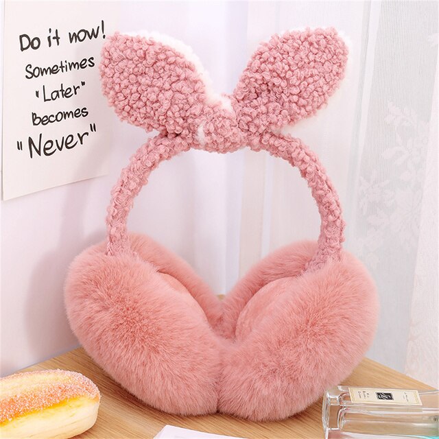 Lovely Winter Warm Bunny Ear Warmers Glitter Ears Plush Earmuffs For Women Playful Girls Ear Muffs Cold Protection Warm: Pink