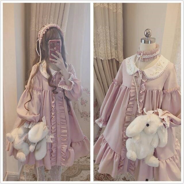 Sukienka Lolita dla kobiet Kawaii dla dziewcząt pałac Bow-knot Stiching styl japoński Vestidos szlachetny słodki Gothic szata na imprezę renesansowy: Color1Dress / M(Weight 30-55kg)