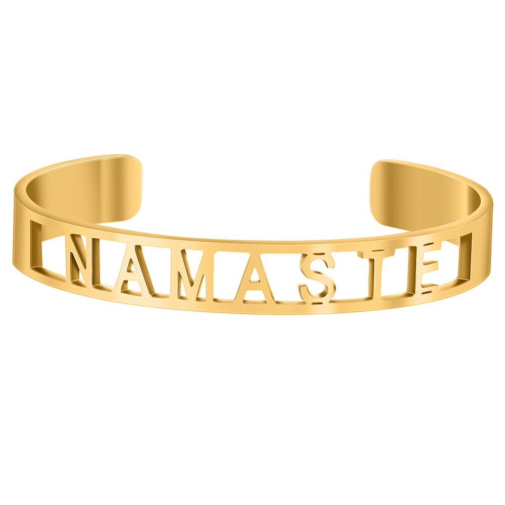 Cor do ouro oco para fora de aço inoxidável palavras inspiradoras positivas mantra mantra mantra pulseira pulseiras para homem presente feminino: NAMASTE