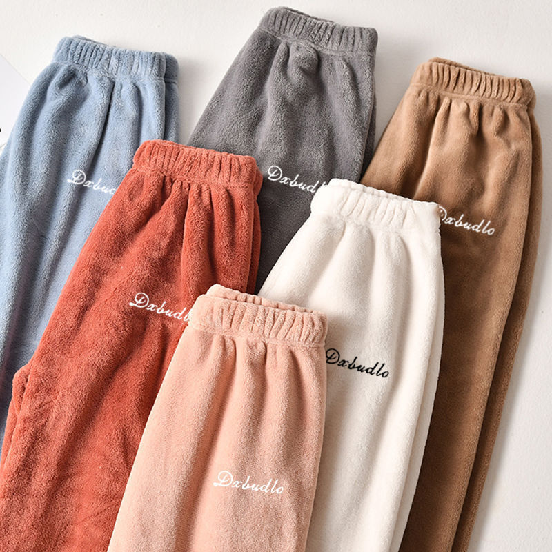 Sleep Bottom Pants Women Winter Full Length Pajama Pants Flannel Casual Soft Warm Daily Homewear Plus Velvet Loose pants