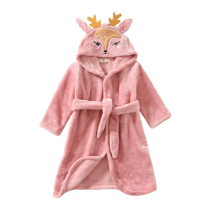 Albornoz con capucha para bebé y niña, bata de baño de dibujos animados de ciervo, Toalla de baño bordada, ropa de invierno para bebé, ropa de dormir: P / 3-4Years old