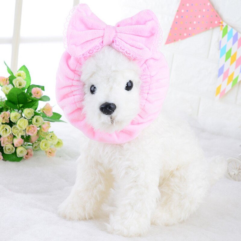 Bonnet de bain couleur bonbon pour chien, écharpe chaude pour animaux de compagnie, nœuds, accessoires de toilettage, bandeau pour cheveux,: Rose / M