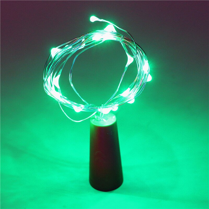 Lyssnor vinflaske med kork 2m 20 led flaske lys batteri kork til fest bryllup jul halloween havedekoration: Grøn