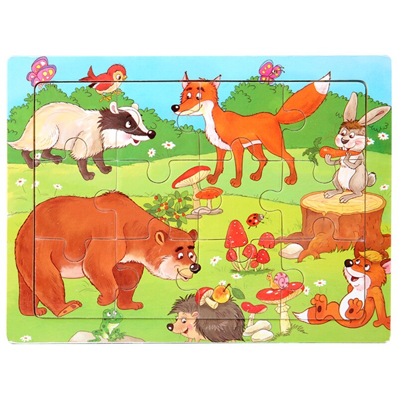 15*11cm 12pcs Wood Puzzle Kids Educational Toys Cartoon Animal/Traffic 3dD Wooden Puzzle Jigsaw Toys For Children: Orange