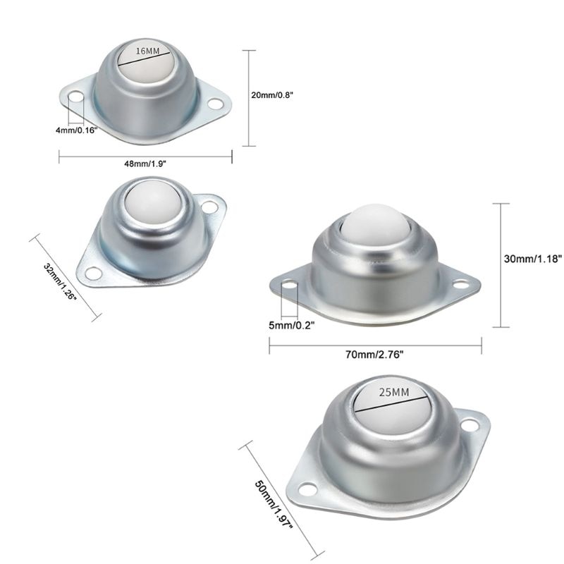 4PCS Universal Nylon Roller Ball Transfer Bearing Caster Round Bull Wheel