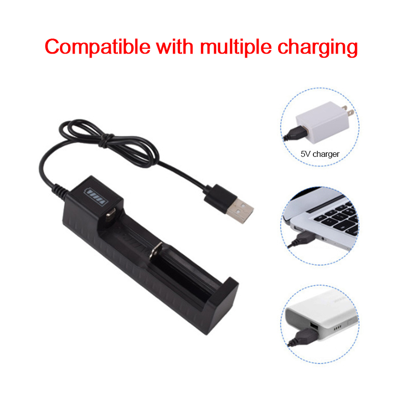 Cargador de batería 18650, 1 ranura, carga 18650, cargador USB de batería de litio recargable de 3,7 V para 16340 14500 18650 26650