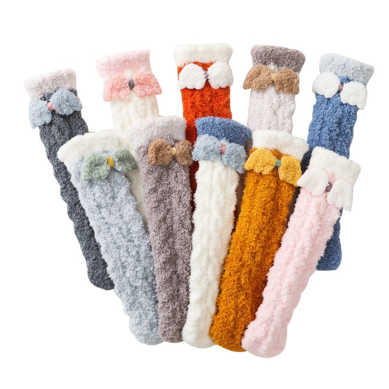 Leuke Winter Warm Kinderen Sokken Dikke Coral Fleece Stitch Vleugels Baby Sokken Knie Hoogte Vloer Sok Voor Kerst jaar