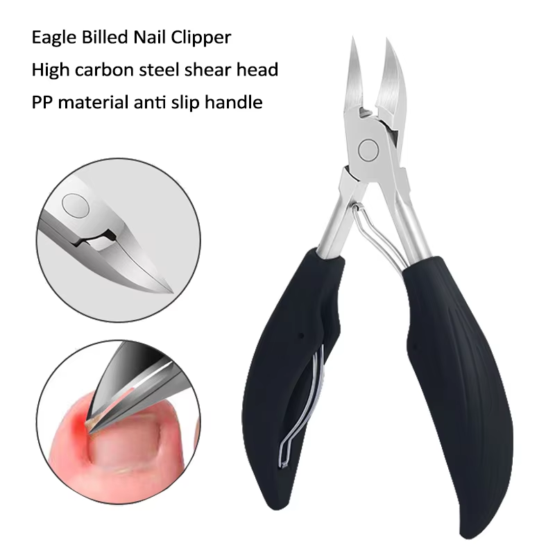 Nagelschere aus Edelstahl mit gebogener Klinge – robust, spritzwassergeschützt, breite Backe für dicke Nägel, ergonomischer langer Griff: Licht Grau